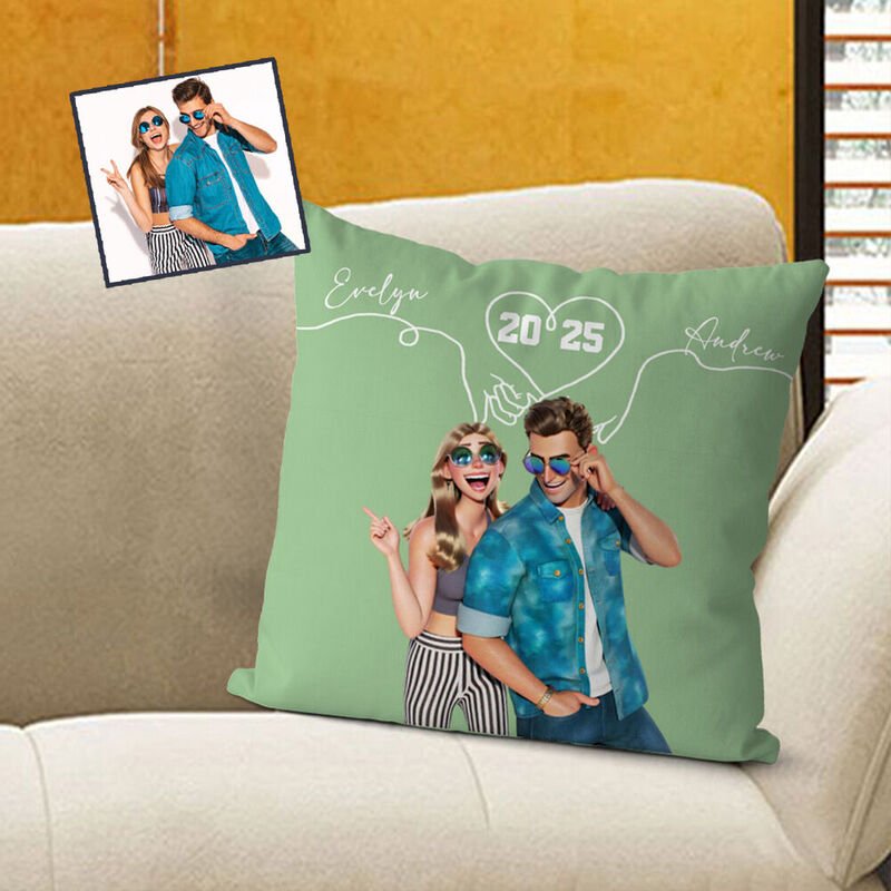 Personalized Cartoon Pillow Customed Couple Photos Romantic Valentine's Day Gift for Her - Memories InsiteCARTOON COUPLE PILLOW-1